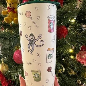 Starbucks Holiday Tumbler - White with Green and Red Details